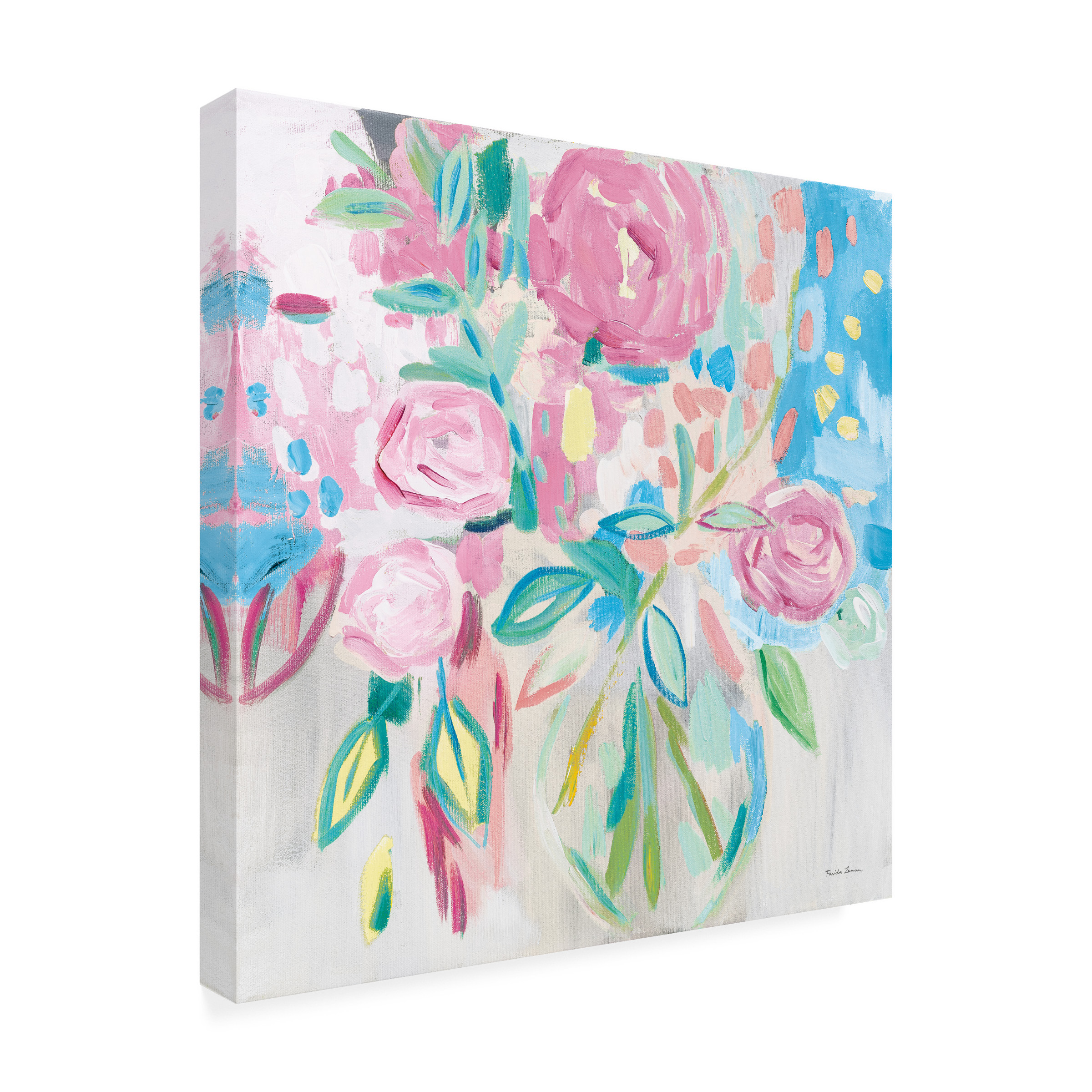 Trademark Fine Art Farida Zaman Summer Pink Floral Pastel Canvas Wall Art - 14x14