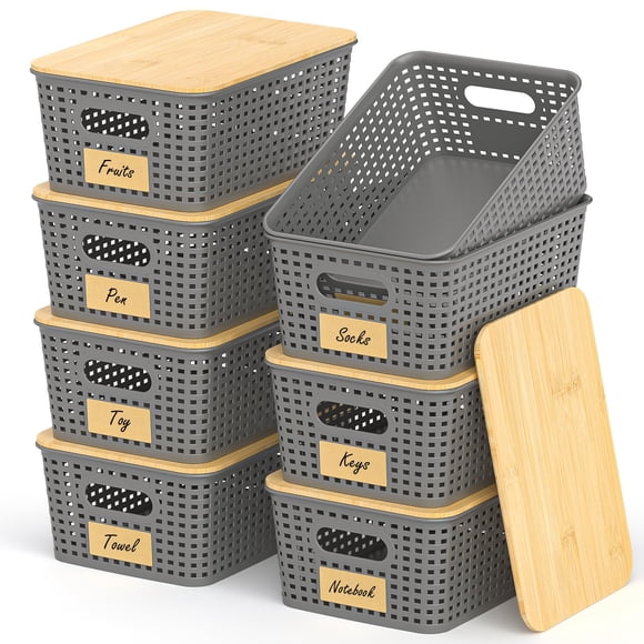Stackable Storage Basket: Plastic Storage Bins, Baskets for Organizing, Pantry Decorative Containers for Closets, Cabinets, Shelv