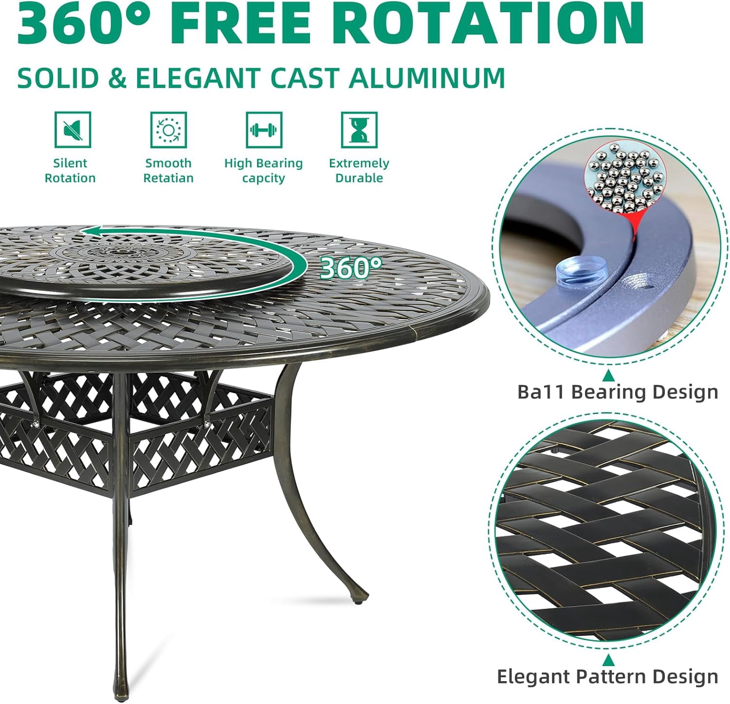 VIVIJASON 9-Piece Patio Furniture Dining Set, Cast Aluminum Rust-Free Outdoor Conversation Set, Include 61" Round Dining Table with 31" Lazy Susan & 8 Cushioned Chairs, Umbrella Hole, Red