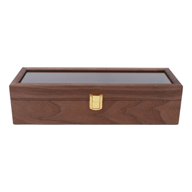Caja organizadora de almacenamiento de joyería y reloj de madera Vintage con 6 ranuras, caja contenedor de almacenamiento para exhibición