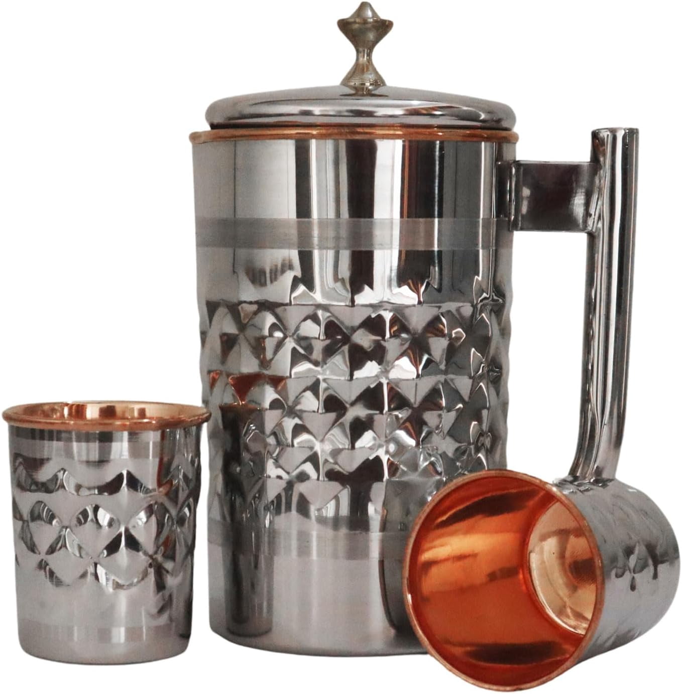 Premium Diamond Pattern Pitcher & 2 Tumblers for Ayurveda (57.48 fl oz)
