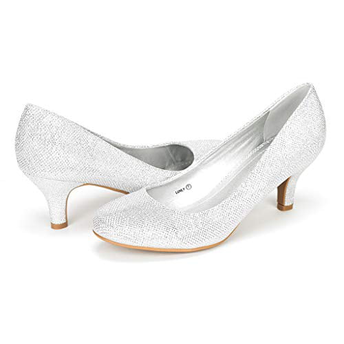 Dream Pairs Women's Bridal Party Low Heel Pump Shoes Luvly Silver Size