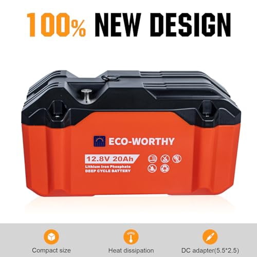 ECO-WORTHY 2 Pack Portable 12V 20AH LiFePO4 Battery, Lithium Deep Cycle Rechargeable Battery, Built-in BMS, 4000+ Cycles,Perfect for Outdoor Camping Fishing Marine Trolling Motor Fishfinder RV