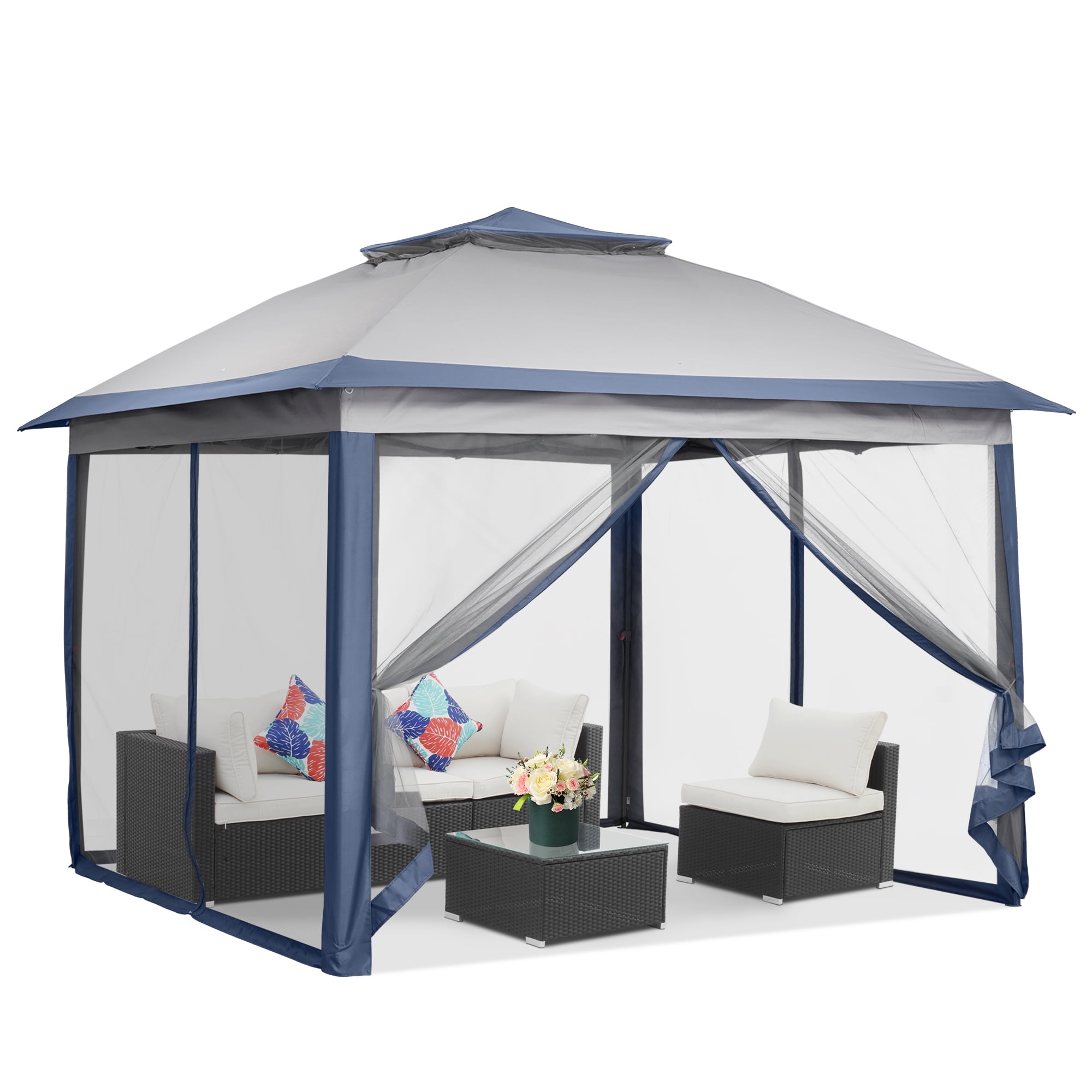 Outdoor Basic 11'x 11'Pop up Patio Gazebo,Portable Canopy Shade Tent with Sidewalls,Blue