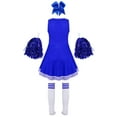 thumbnail image 2 of Manyakai Robe de Cheerleading pour Filles Enfants Tenue de Performance Tenue de Danse Costumes de Cheerleader avec Pompons Ensemble de Chaussettes Bleu E 140, 2 of 5