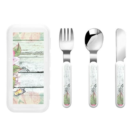 

Kdxio Vintage Wood with Floral Toddler Utensils Set - Kids Silverware Set Set Kids Utensils Set with Case for Preschooler Children