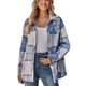 thumbnail image 1 of Chaqueta a cuadros para mujer con solapa, botonadura única, informal, holgada, con estampado de cuadros, chaqueta de manga larga con cinturón tonal, Azul M, 1 of 7