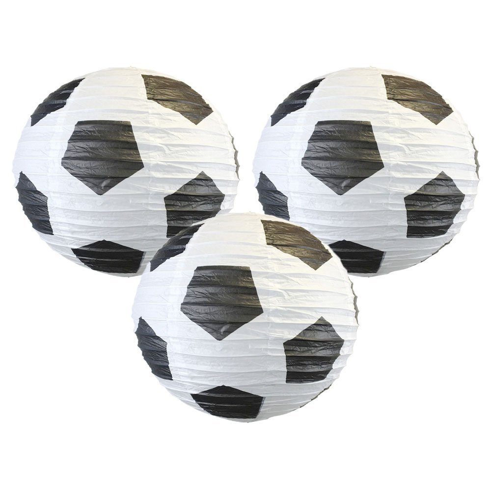 Just Artifacts 16Inch Soccer Ball Round Decorative Paper Lanterns (Set