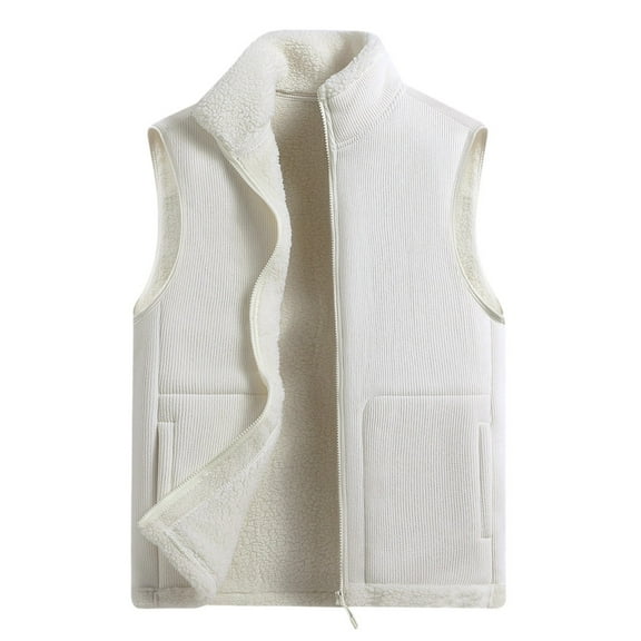 Chiccall Mens Corduroy Vest Fleece Lined Warm Jacket Outdoor Workout Running Coat Stand Collar Zip Up Outwear Vest with Pocket
