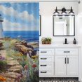thumbnail image 6 of Lighthouse Sunrise Coast Scenery Pale Blue Tan Shower Curtain for Bathroom with 12Hooks, Polyester Fabric Thick Shower Curtain Washable Waterproof Curtain, 6 of 8