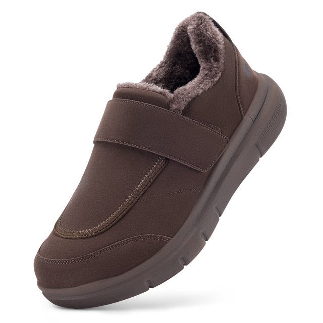 Zapatillas FitVille de ajuste ancho para hombre, zapatos de casa de felpa antideslizantes, correas ajustables, zapatillas de invierno para interiores y exteriores con soporte para arco