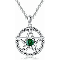 Pentagram Necklace for Women Men 925 Sterling Silver Pentacle Necklace for Men Emerald Wiccan Jewelry 20 inch