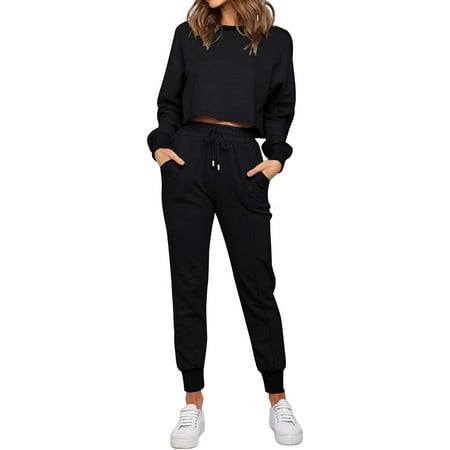 

CHENXINGYGG Women s Long Sleeve Crop Top and Pants Pajama Sets 2 Piece Jogger Long Sleepwear Loungewear Pjs Sets