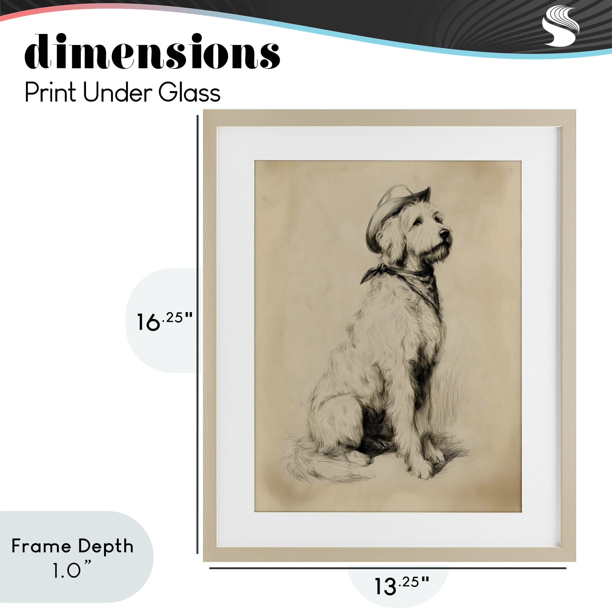 Stupell Industries Cowboy Goldendoodle Sketch Birch Framed Print Under Glass, design by Arlington Prints