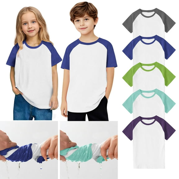 Abtuhar Kids Boys and Girls 3-14 Years Summer Tops Light Solid Raglan Short Sleeve Round Neck Breathable Casual Blouses Shirts