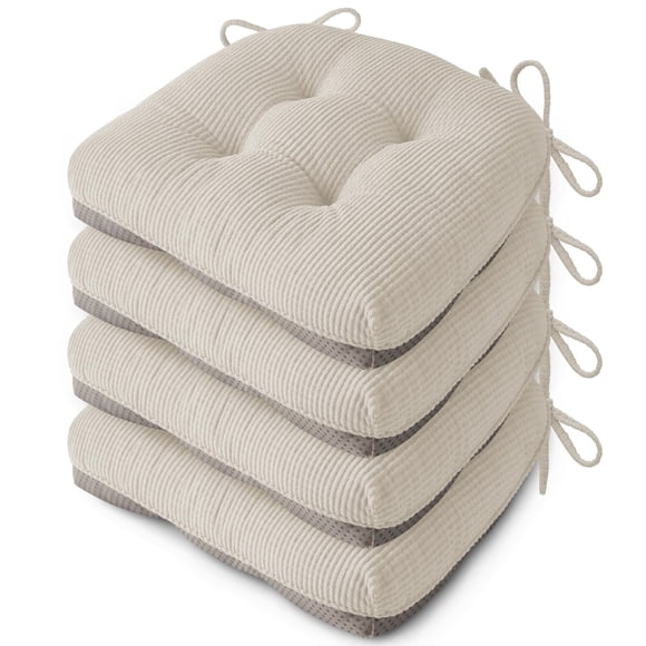 FlyGulls Indoor Kitchen Chair Cushions Set of 4 18"X16.5"X3" Soft Anti Slip Dining Chair Pads Tufted Kitchen Seat Cushion with Ti