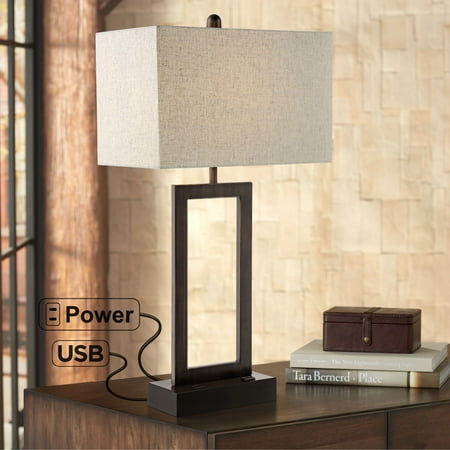 Match Bronze Table Lamp - 360 Lighting Todd Bronze Finish Metal Table Lamp with USB Port and Outlet