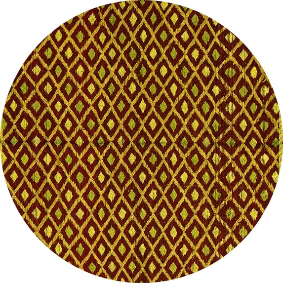 Ahgly Company Machine Washable Indoor Round Abstract Yellow Modern Area Rugs, 7' Round