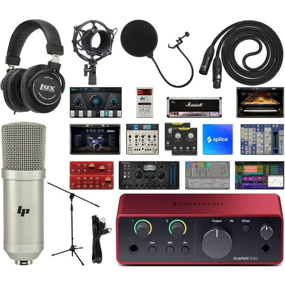 Focusrite Scarlett Solo 4th-Gen USB-C Audio Interface Studio Bundle – Mic, Headphones & Software Kit