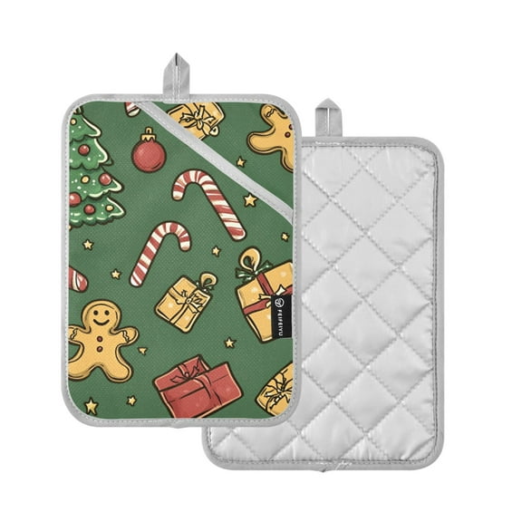 Yayeee Pot Holders Kitchen Heat Resistant with Pocket 7"x9.8" Cotton Oven Cooking Hot Pads, Yellow Christmas Gingerbread