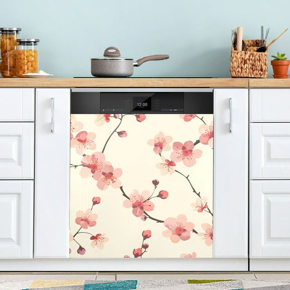 Delicate Cherry Blossoms Dishwasher Magnet Cover Magnetic Fridge Door Cover Home Kitchen Decor 23"x 26"