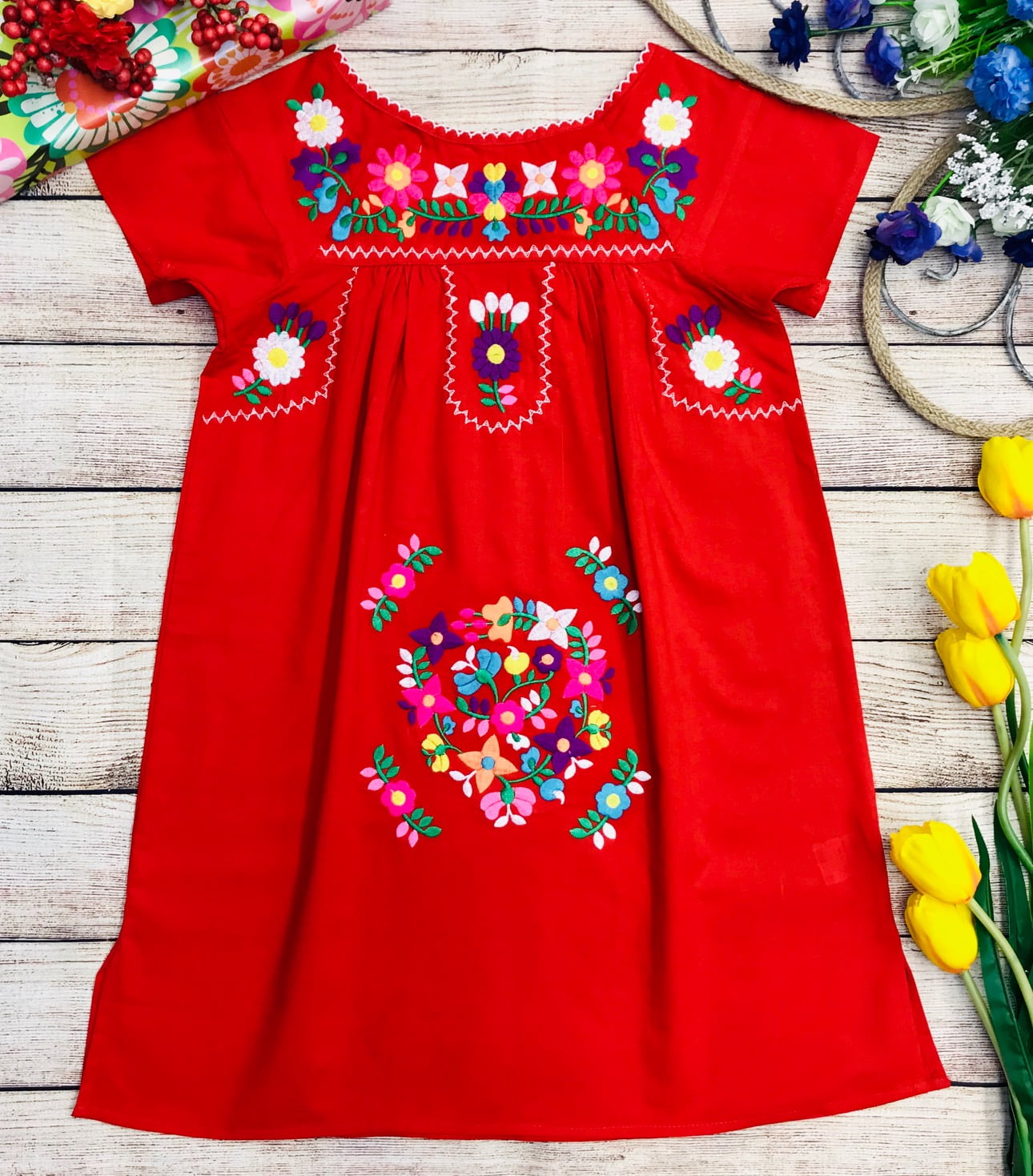 Unik Dress unik Unik Traditional Mexican Girl Embroidered Dress Red Unik Dress unik Unik Traditional Mexican Girl Embroidered Dress Red