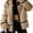 khaki, variant on Women Faux Shearling Moto Jacket, Contrast Leather Stripe Zip Up Lapel Oversized Winter Teddy Coat