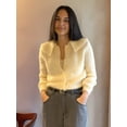 thumbnail image 5 of Womens Y2k Peplum Cardigan Sweater Long Sleeve Button Up Crochet Cardigan Ruffle Fall Fashion Sweater Light Yellow M, 5 of 8