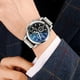 thumbnail image 3 of Reloj de cuarzo para hombre con correa de acero y tres ojos de cristal azul claro colorido, reloj de regalo para hombre, 3 of 5