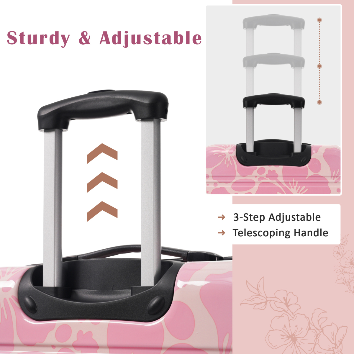 Hardshell Luggage Set 3 Piece Spinner Suitcase TSA Lock Lightweight Pink