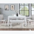 thumbnail image 2 of White Solid Wood Dining Table And Bench For 6 Meals With Chairs In White, Frame, Tabletop, Chic Style, 2 of 7