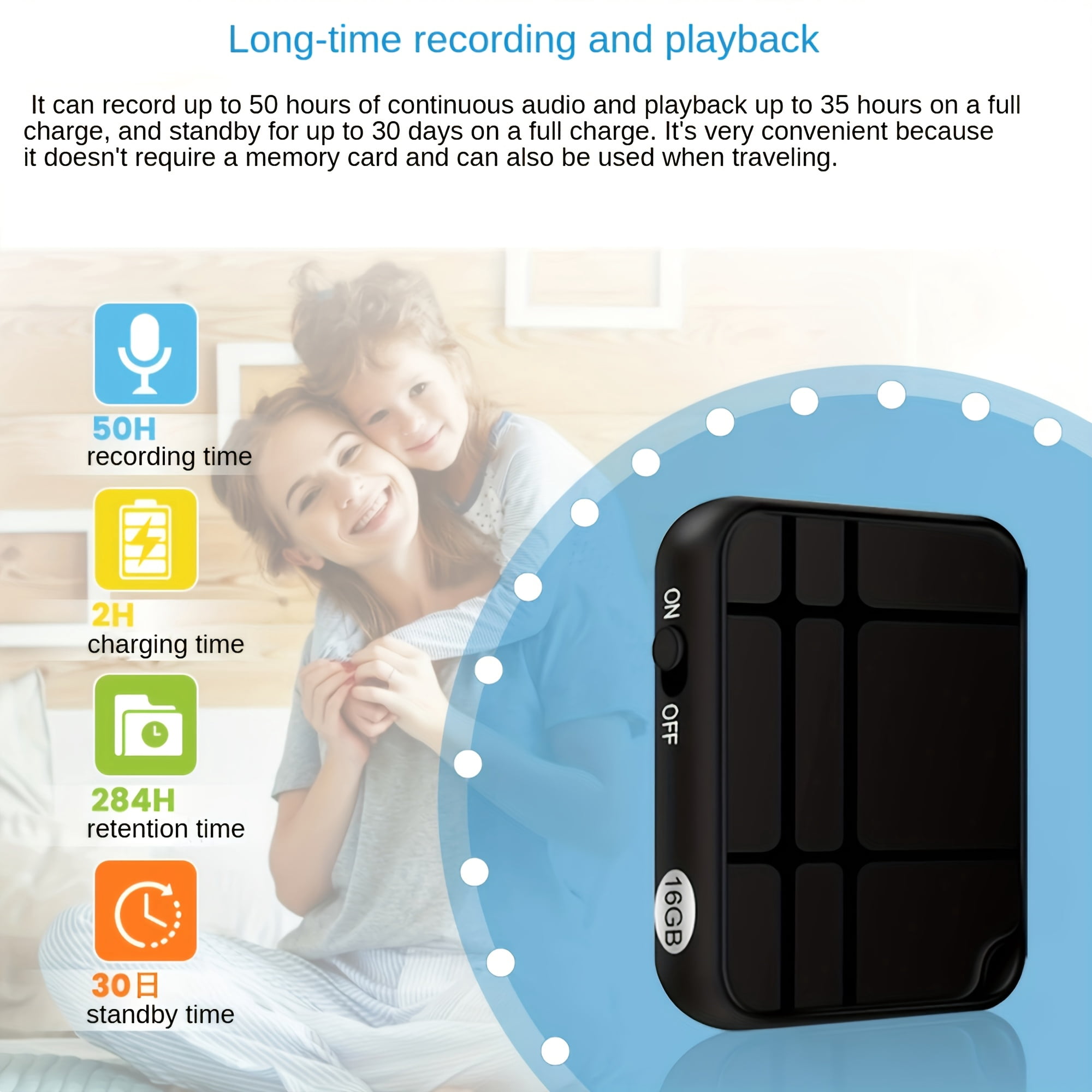 Portable Voice Recorder with AI Noise Reduction, 50H Continuous Recording, 32GB/64GB Large Capacity, USB Rechargeable & Voice-Activated for Playback