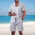 thumbnail image 5 of Men's Mesh See Through Shirts Hollow Out Mid Set 2 Piece Shirt Shorts Outfit for Casual Light Gray XL, 5 of 8