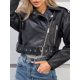 thumbnail image 3 of -Chaqueta corta de cuero sintético para mujer, abrigo holgado con cremallera y cinturón, prendas de vestir para motociclista, primavera y otoño, 3 of 5