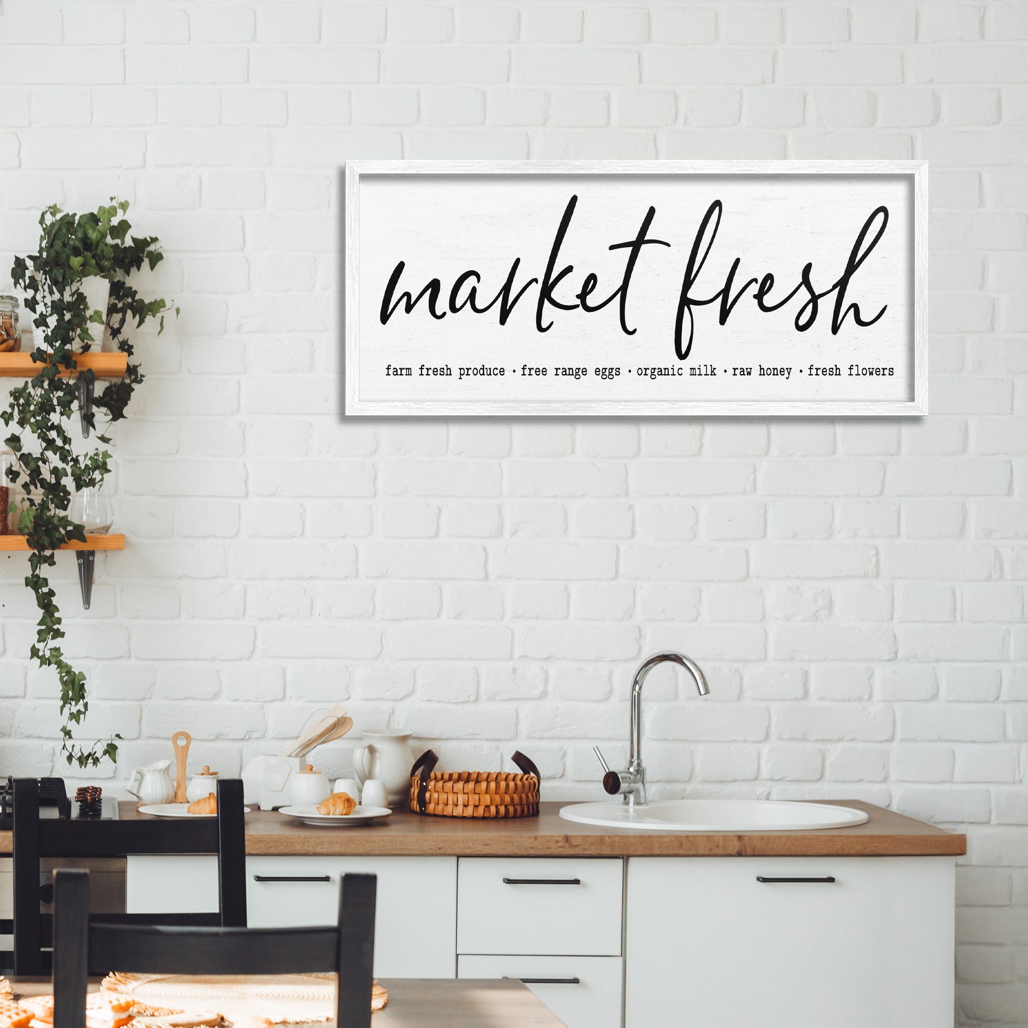 Market Fresh Organic White Framed Giclee Art, design by Lettered and Lined