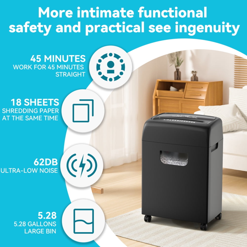 Paper Shredder,18-Sheet High Security Level P-4 Heavy Duty Paper/Card Shredder for Home Office by 5.28 Gallons Pullout Waste Bin,Micro Cut Paper and Credit Card CD Shredder(ETL)