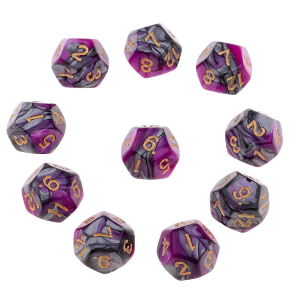 10pcs Six Sided Dices Digital Dices Set D&D Play Game Dice Toys Dark Purple 