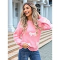 thumbnail image 2 of Women'S Sweater 2025 Fall - Long Sleeve Crewneck Tops Knit Oversized Pullover Casual Print Jumper Pink L, 2 of 8