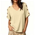 thumbnail image 3 of Babysbule Women's V-Neck Button Shoulder Short Sleeve Relaxed Fit Casual Blouse Everyday Basic Top, 3 of 9