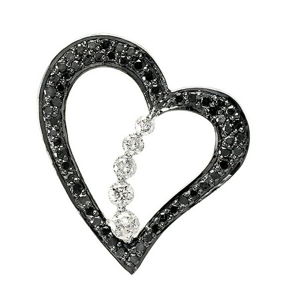0.60 Carat (ctw) 10K White Gold Round Black White Diamond Heart Pendant