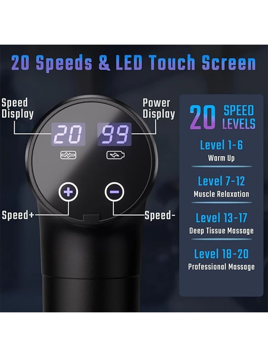 Muscle Massage Gun LCD Display Percussion Deep Tissue Muscle Massager 7 Speed Quiet