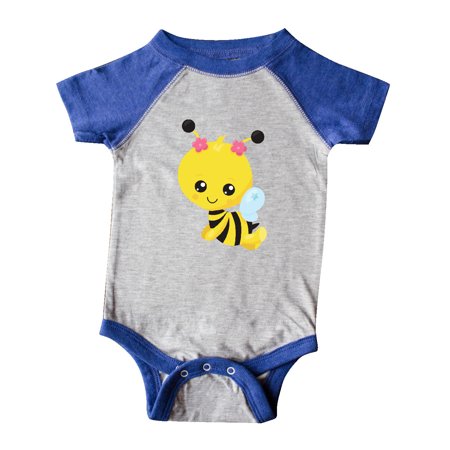 

Inktastic Cute Little Bee Bee With Flowers - Yellow Black Gift Baby Girl Bodysuit