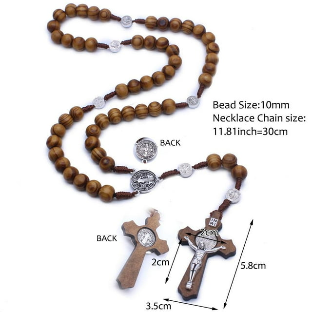 Rosario de madera hecho a mano con cuentas de cruz católica, regalo católico perfecto