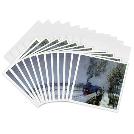 3dRose, Picture Of Monets Famous Painting Train In The Snow, 12 Greeting Cards with envelopes