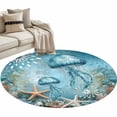 thumbnail image 2 of Coastal Jellyfish Round Area Rug 4 FT, Non Slip Indoor Outdoor Rug, Blue Coral Starfish Abstract Painting Washable Soft Circular Carpet Non-Shedding Floor Mat for Coffee Table Nursery Foyer Balcony, 2 of 8