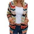 thumbnail image 2 of DailyTrove Women's Striped Open Front Cardigan - Casual Long Sleeve Knit Sweater, Loose Fit for Daily & Layering, 2 of 6