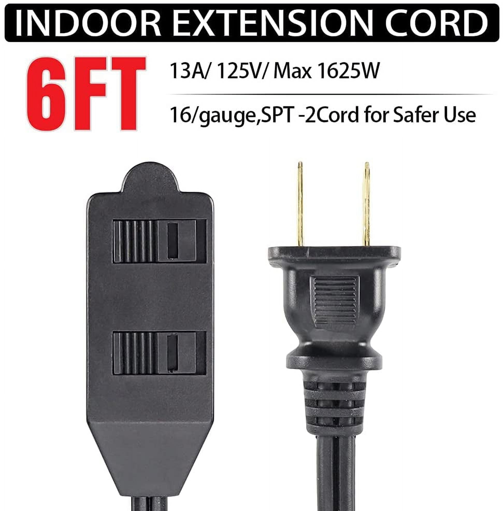 Indoor Extension Cord 10ft Elecan Flat Plug Extension Cord 12 Ft With Slim  Space-Saving Plug Design, Thin Flat Cable Low Profile Power Cord 3 Prong  Grounded Wire, 16 Gauge 13 A/125 V-Black-ETL, image size:1942x1972