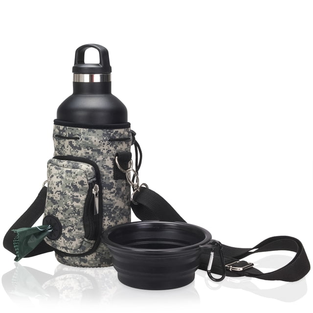 Made Easy Kit Porte-Bouteille d'Eau avec Poche pour Sacs à Déchets de Chien et Bandoulière Rembourrée Réglable