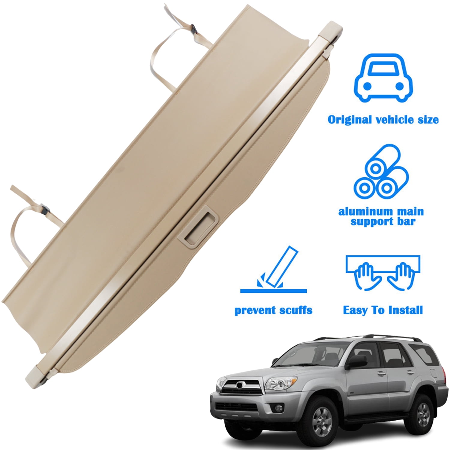 Fit 2003-2009 Toyota 4Runner Retractable Cargo Cover for 2003 2004 2005 2006 2007 2008 2009 Toyota 4Runner SUV Accessory Rear Trunk Privacy Shield Shade, Beige