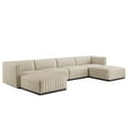 thumbnail image 2 of Modway Conjure Channel Tufted Upholstered Fabric 6-Piece Sectional Sofa in Black Beige, 2 of 10